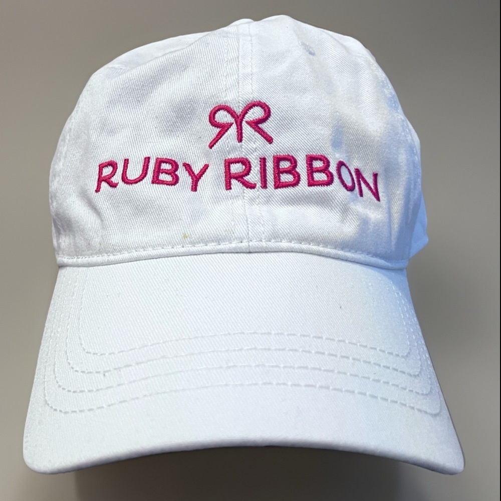 Ruby Ribbon White Hat with Pink Embroidery